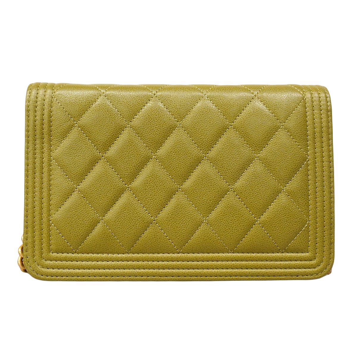 Chanel Shoulder Wallet Boy Caviar Leather Khaki Gold — view 9