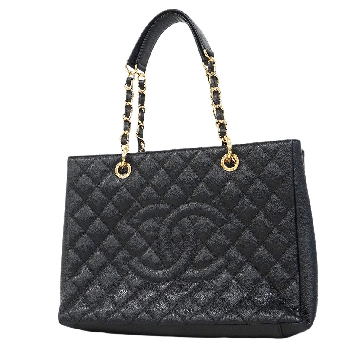 Chanel Chain Tote Quilted Caviar Leather Black Gold