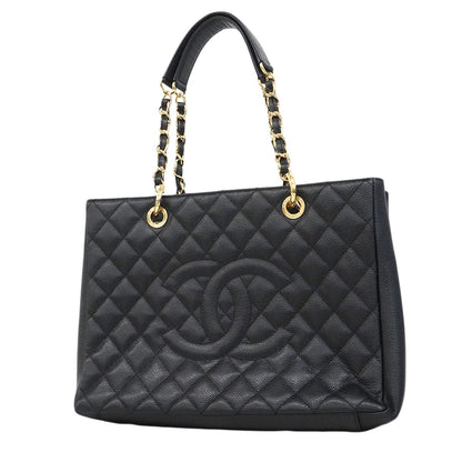 Chanel Chain Tote Quilted Caviar Leather Black Gold