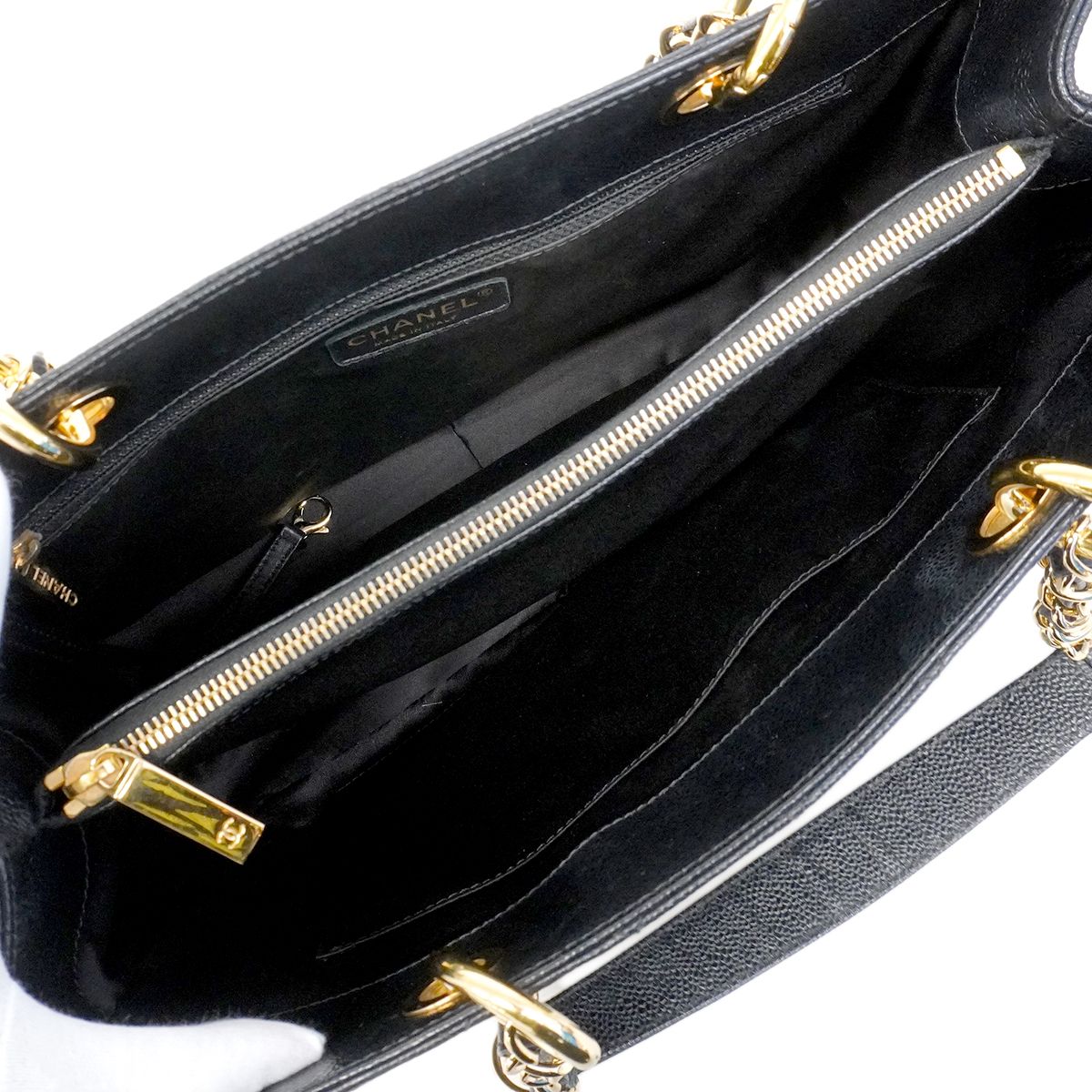 Chanel Chain Tote Quilted Caviar Leather Black Gold — view 4