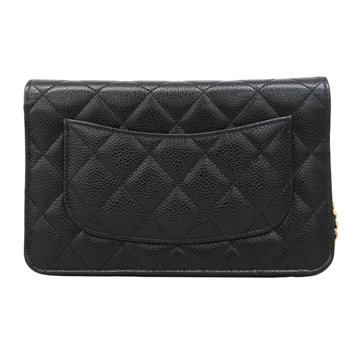 Chanel Shoulder Wallet Quilted Caviar Leather Black Gold — view 6