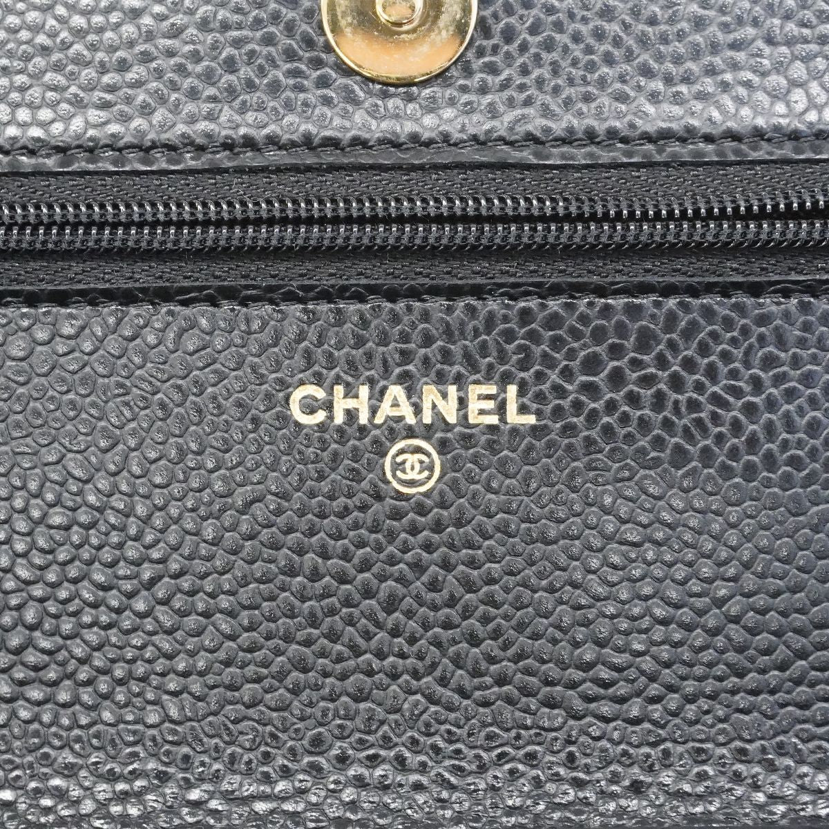 Chanel Shoulder Wallet Quilted Caviar Leather Black Gold — view 5