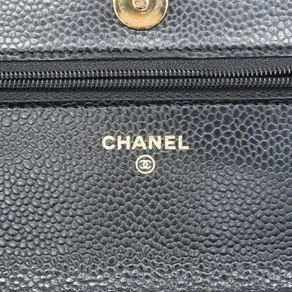 Chanel Shoulder Wallet Quilted Caviar Leather Black Gold — view 5