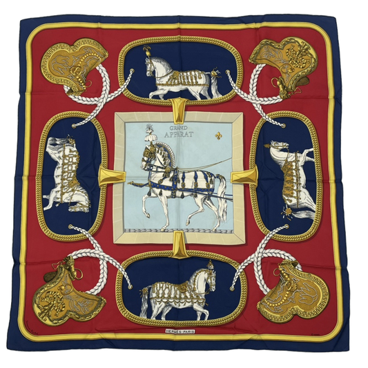 Hermes Carre 90 Grand Apparat Horse Multicolor Scarf Silk