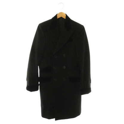 Bottega Veneta Velour Contrast Double Wool Coat Long Fully Lined 44 Black DO
