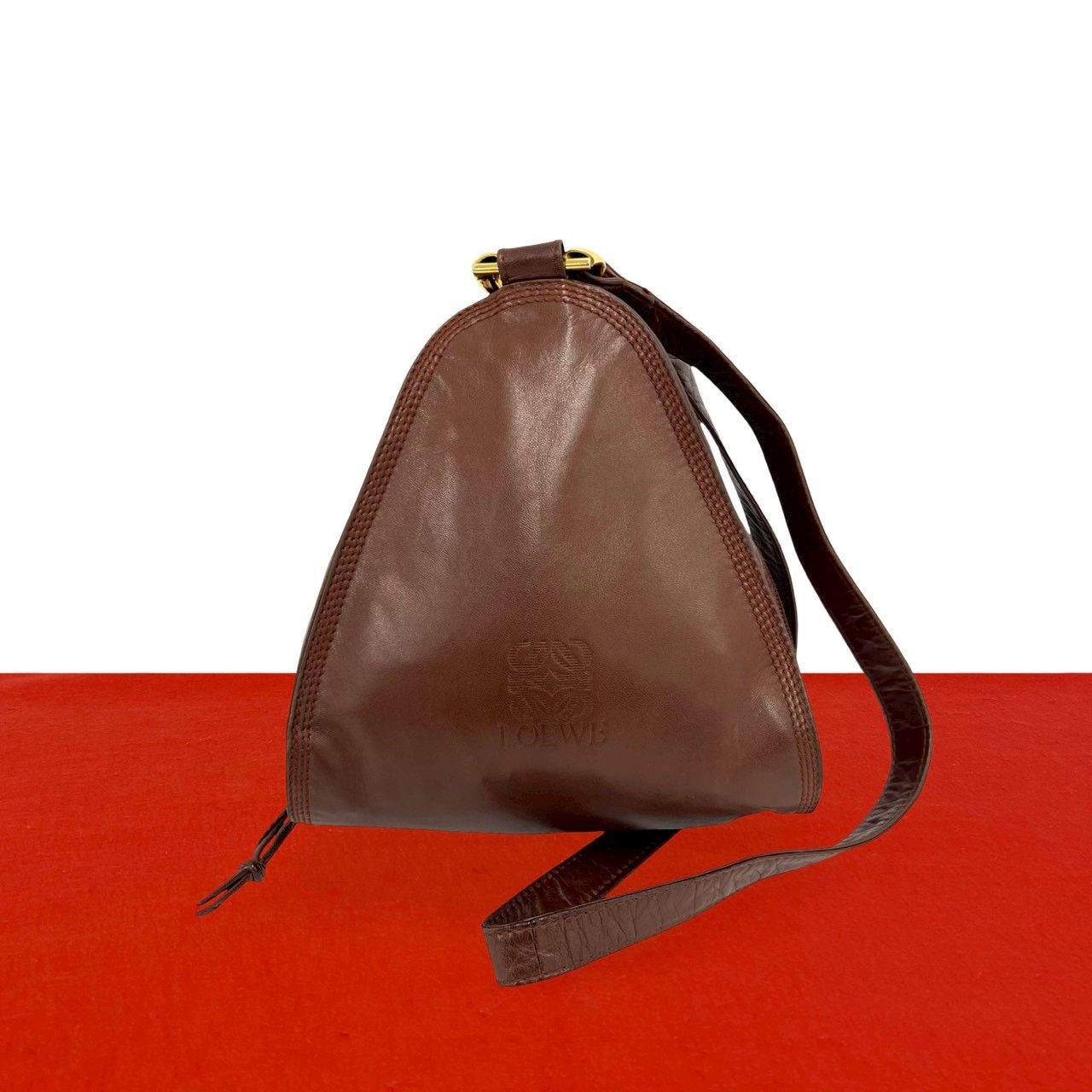 Loewe Vintage Anagram Logo Leather Mini Shoulder Bag Pochette Brown