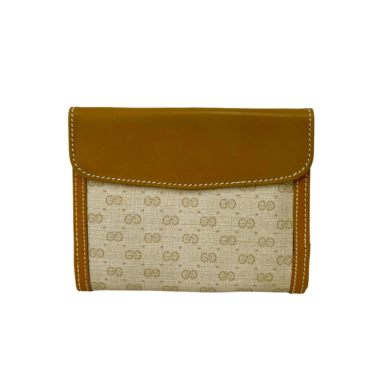 Gucci Vintage Micro GG Logo Leather Bifold Wallet Camel Ivory — view 2