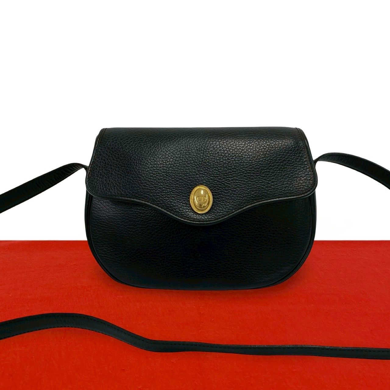Dior Vintage CD Logo Leather Shoulder Bag Pochette Crossbody Black
