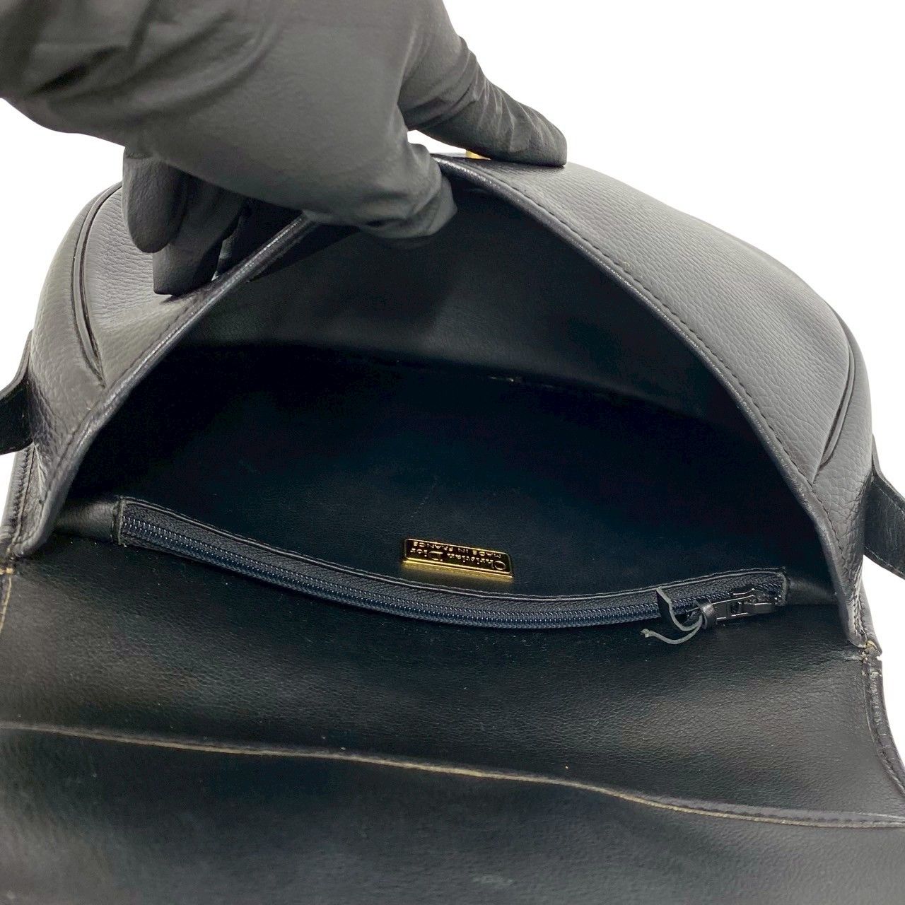 Dior Vintage CD Logo Leather Shoulder Bag Pochette Crossbody Black — view 9