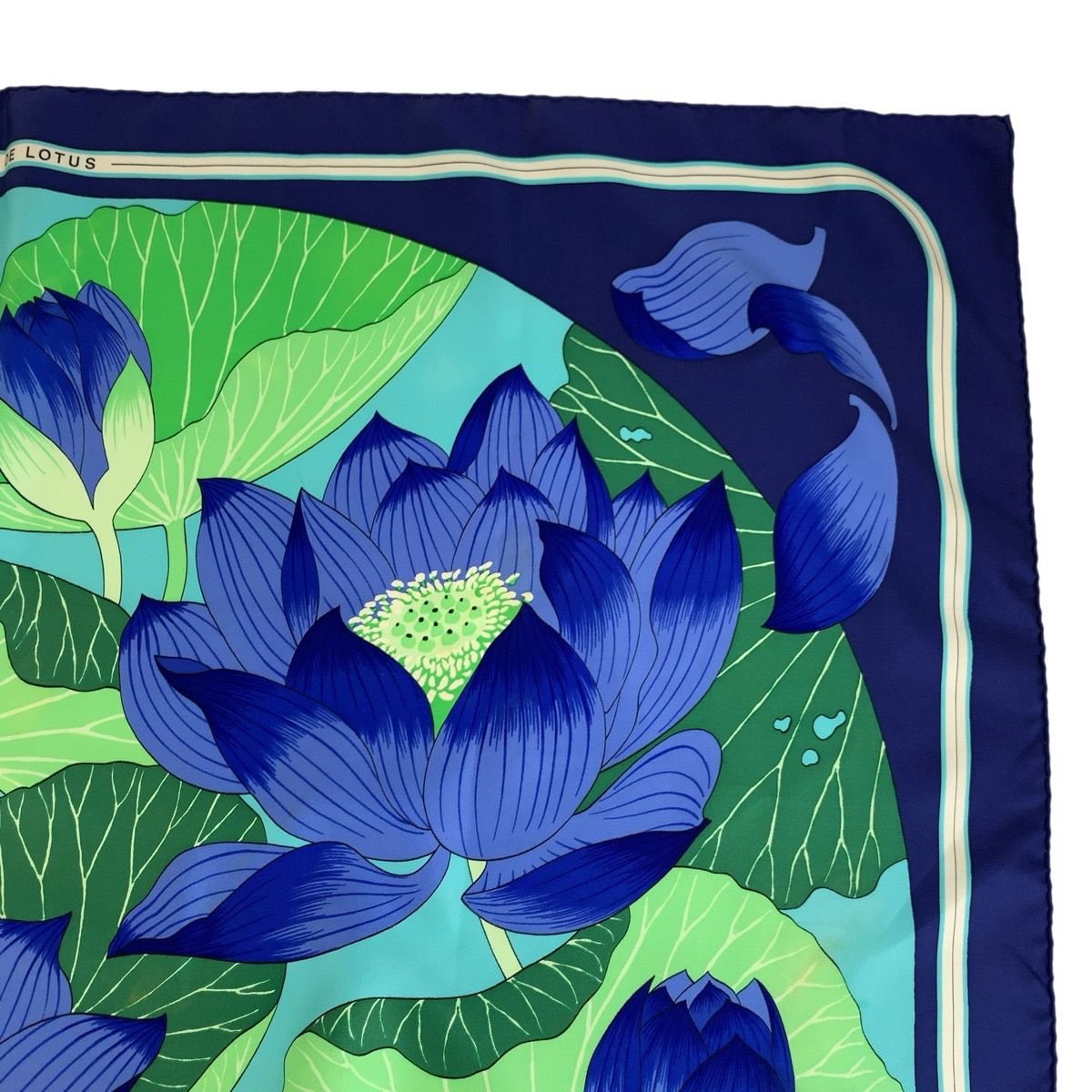 Hermes Fleurs de Lotus Carre 90 Blue Silk Scarf — view 8