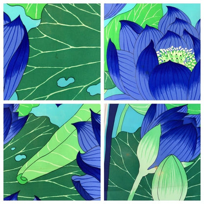 Hermes Fleurs de Lotus Carre 90 Blue Silk Scarf — view 4