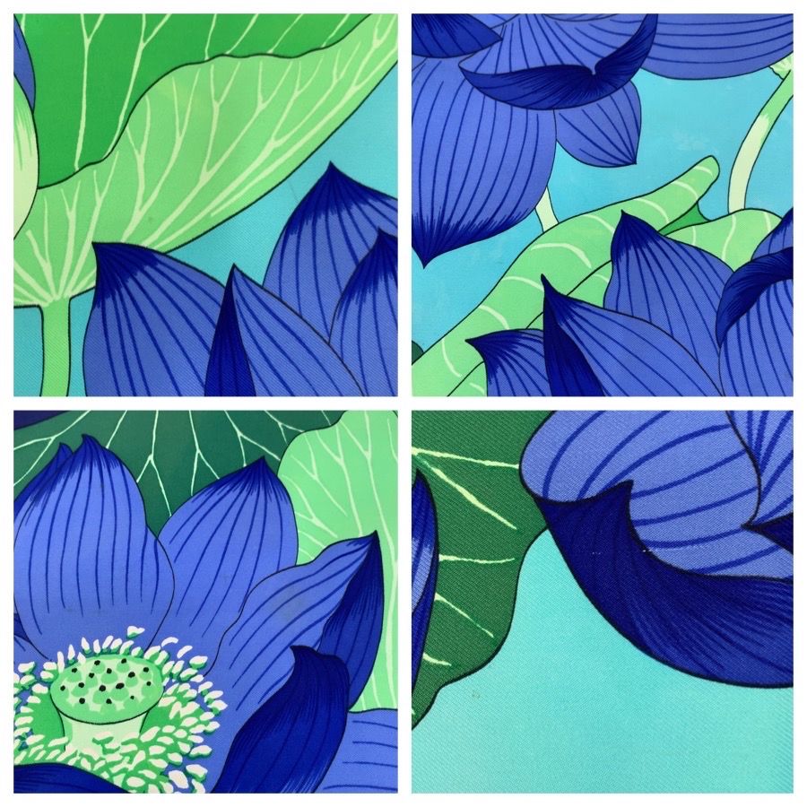 Hermes Fleurs de Lotus Carre 90 Blue Silk Scarf — view 6
