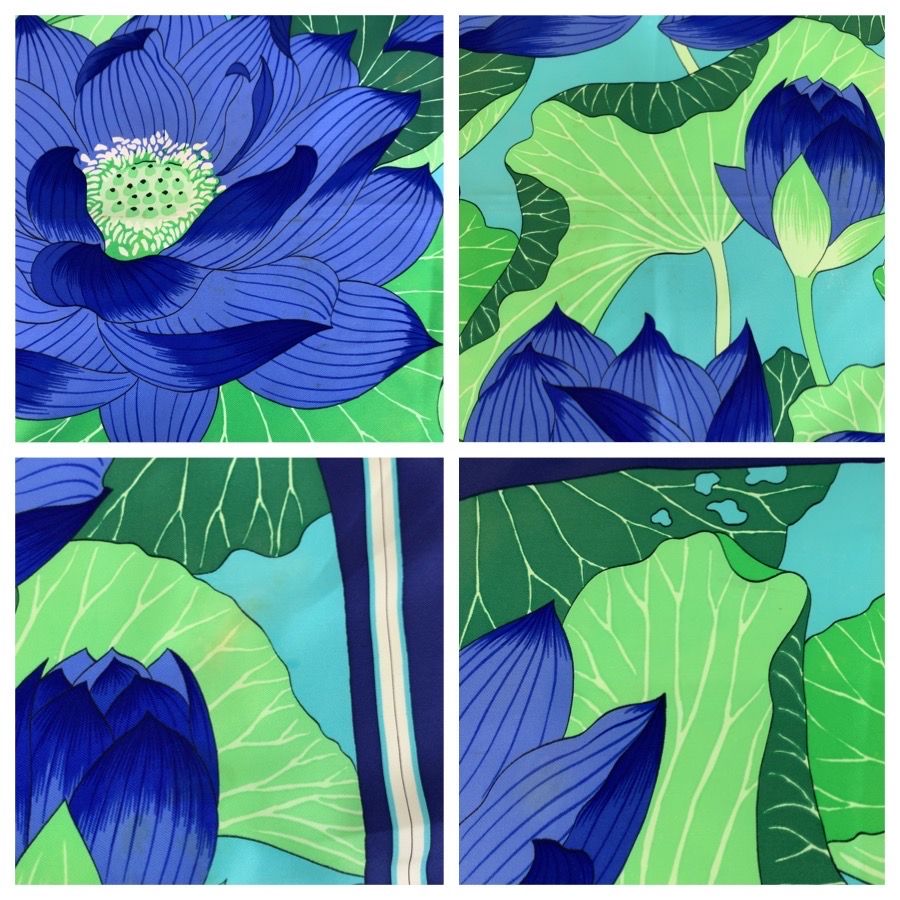 Hermes Fleurs de Lotus Carre 90 Blue Silk Scarf — view 5