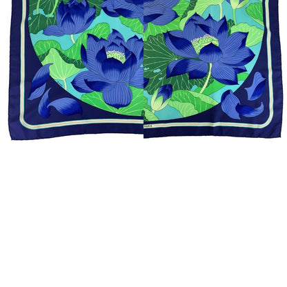 Hermes Fleurs de Lotus Carre 90 Blue Silk Scarf — view 9