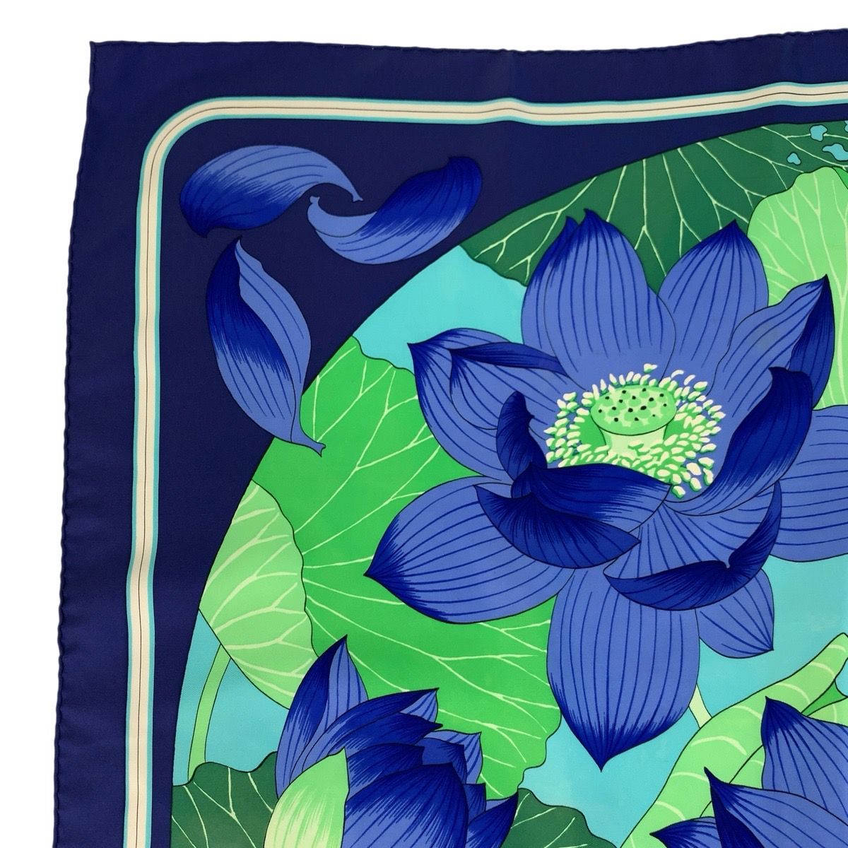 Hermes Fleurs de Lotus Carre 90 Blue Silk Scarf — view 7