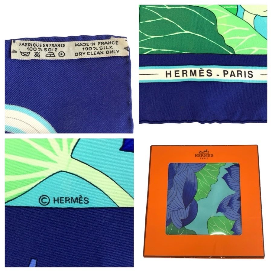 Hermes Fleurs de Lotus Carre 90 Blue Silk Scarf — view 3