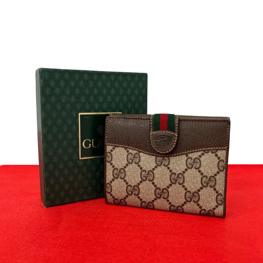 Gucci Vintage Sherry Line GG Logo Leather Bifold Wallet Brown