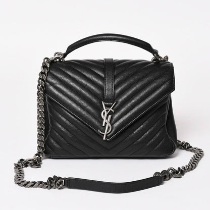Saint Laurent Carre Shoulder Bag 2-Way Leather Black Silver