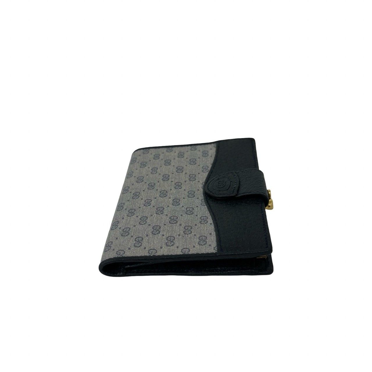 Gucci Vintage Micro GG Logo Leather Kiss Lock Bifold Wallet Navy — view 5