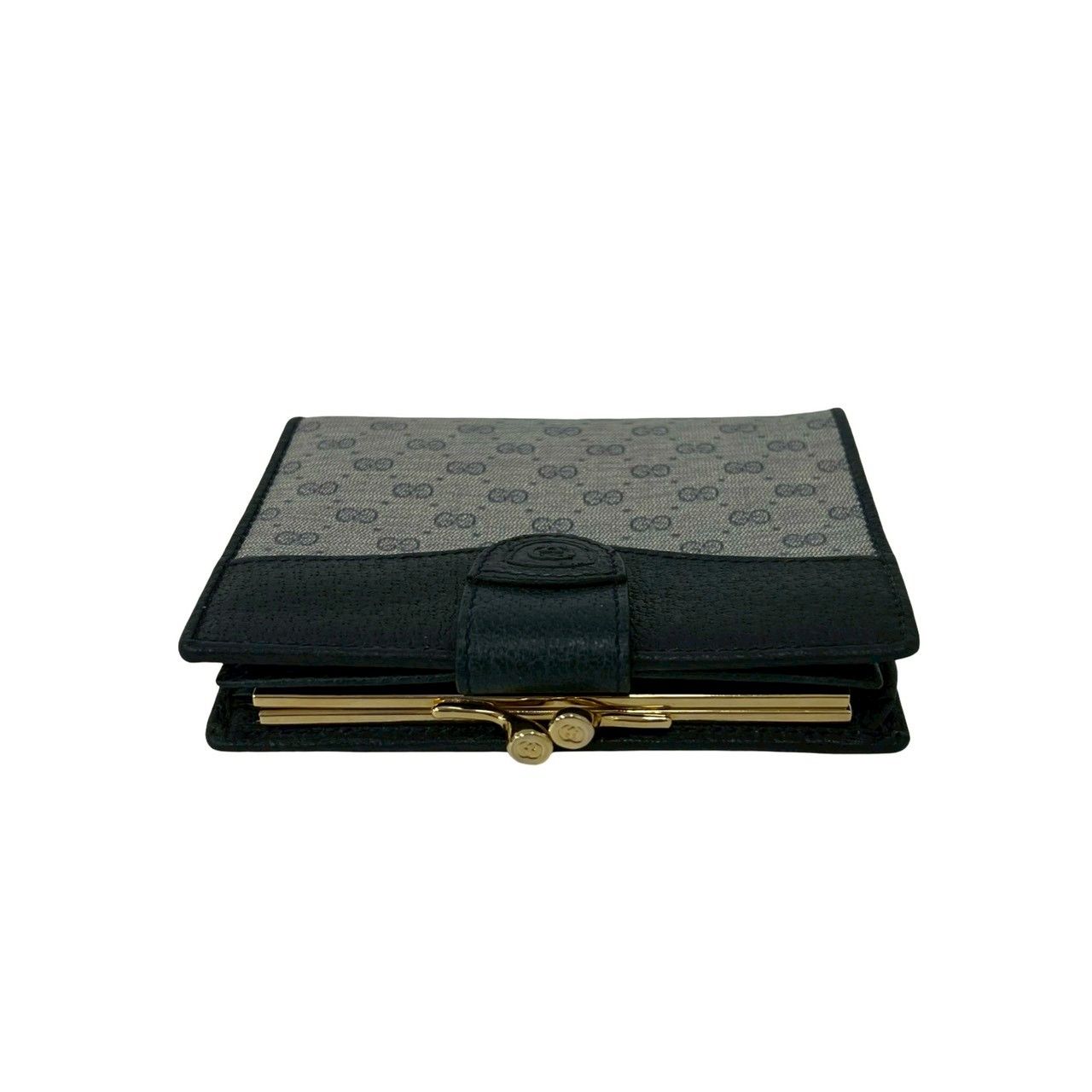 Gucci Vintage Micro GG Logo Leather Kiss Lock Bifold Wallet Navy — view 3