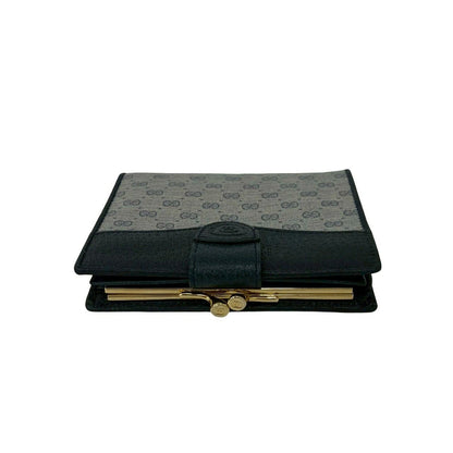 Gucci Vintage Micro GG Logo Leather Kiss Lock Bifold Wallet Navy — view 3