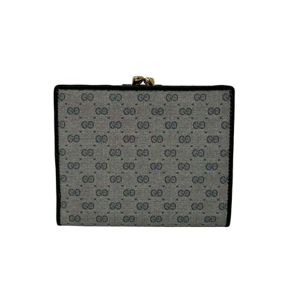 Gucci Vintage Micro GG Logo Leather Kiss Lock Bifold Wallet Navy — view 2