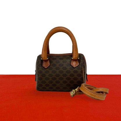 Celine Vintage Macadam Blason Pattern Leather 2-Way Mini Shoulder Bag Brown