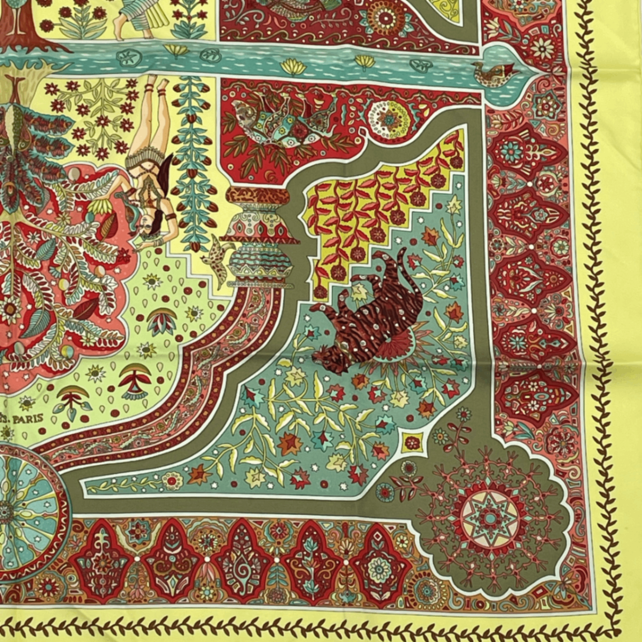 Hermes Carre 90 Silk Scarf Aux Portes du Palais Royal Palace Door Green — view 2
