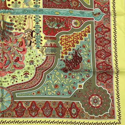 Hermes Carre 90 Silk Scarf Aux Portes du Palais Royal Palace Door Green — view 2