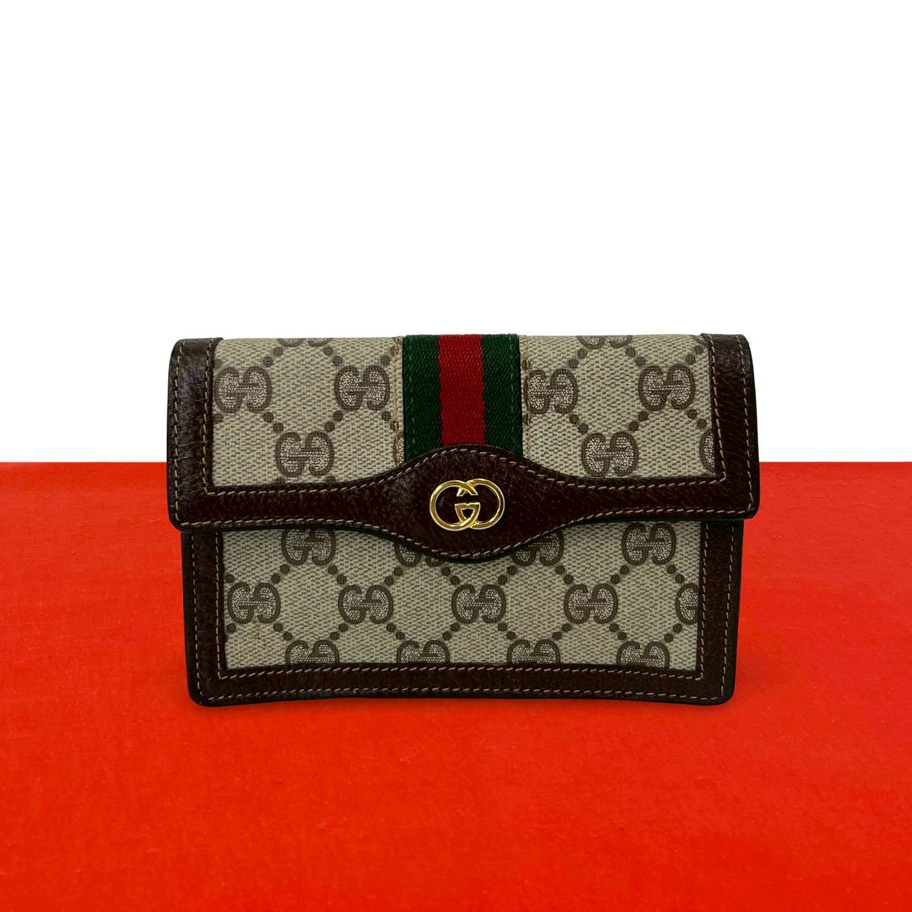 Gucci Vintage Sherry Line GG Logo Leather Pouch Case Brown