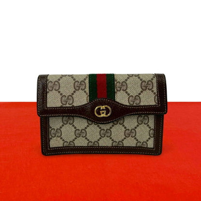 Gucci Vintage Sherry Line GG Logo Leather Pouch Case Brown