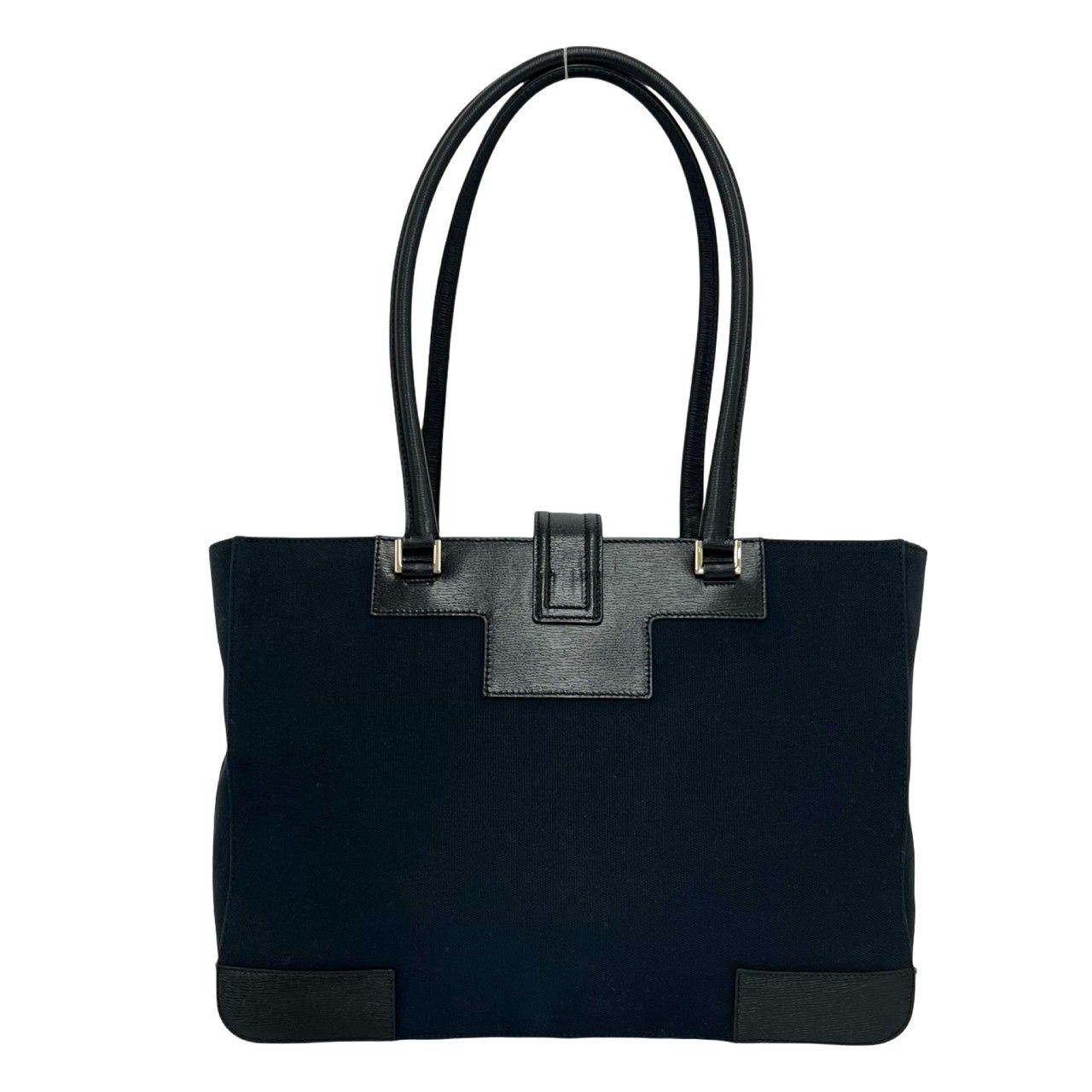 Gucci Logo Canvas Leather Tote Shoulder Bag Black — view 3