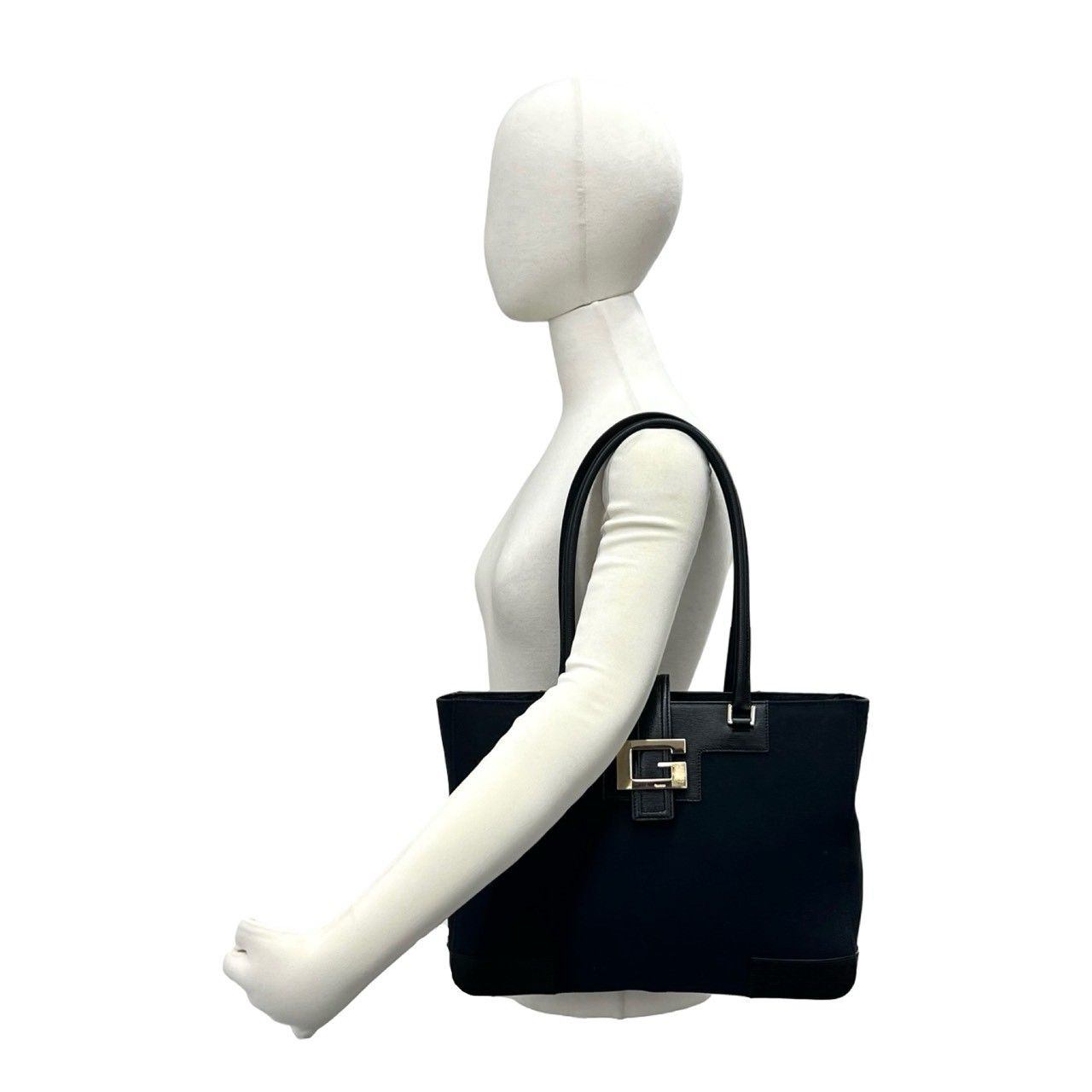 Gucci Logo Canvas Leather Tote Shoulder Bag Black — view 2