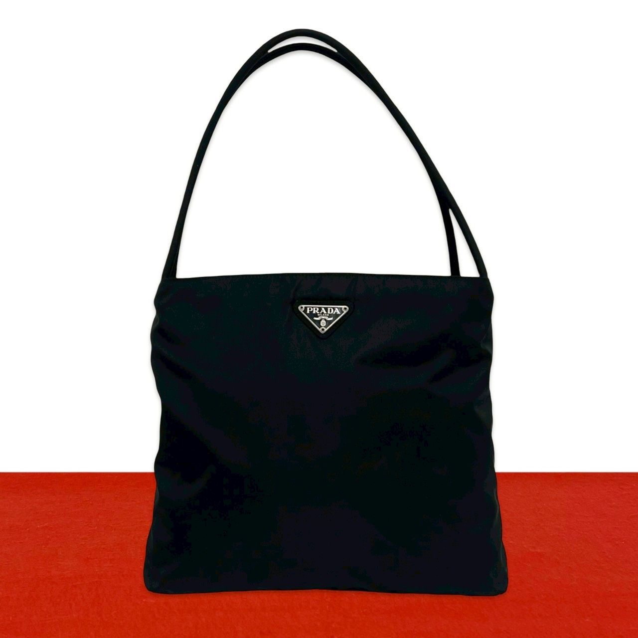 Prada Triangle Logo Tessuto Nylon Tote Shoulder Bag Black