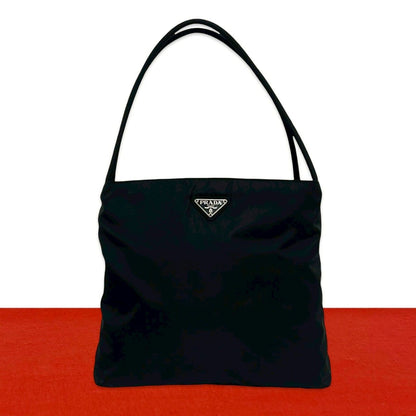 Prada Triangle Logo Tessuto Nylon Tote Shoulder Bag Black
