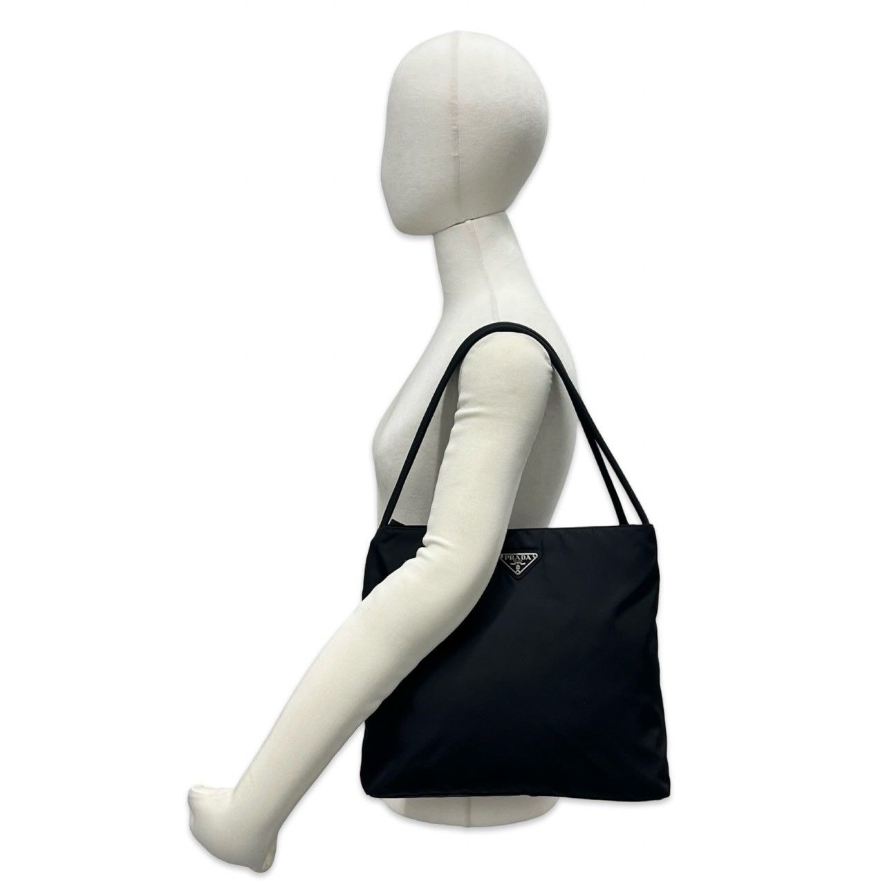 Prada Triangle Logo Tessuto Nylon Tote Shoulder Bag Black — view 2