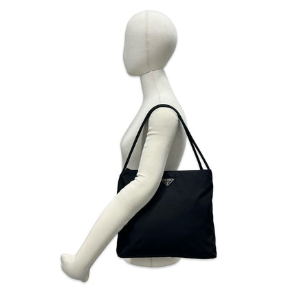 Prada Triangle Logo Tessuto Nylon Tote Shoulder Bag Black — view 2