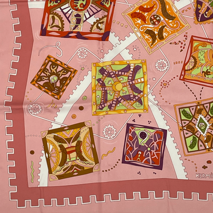 Hermes Scarf Carre 90 la Mecanique Des Idees Structure of Ideas Pink — view 4