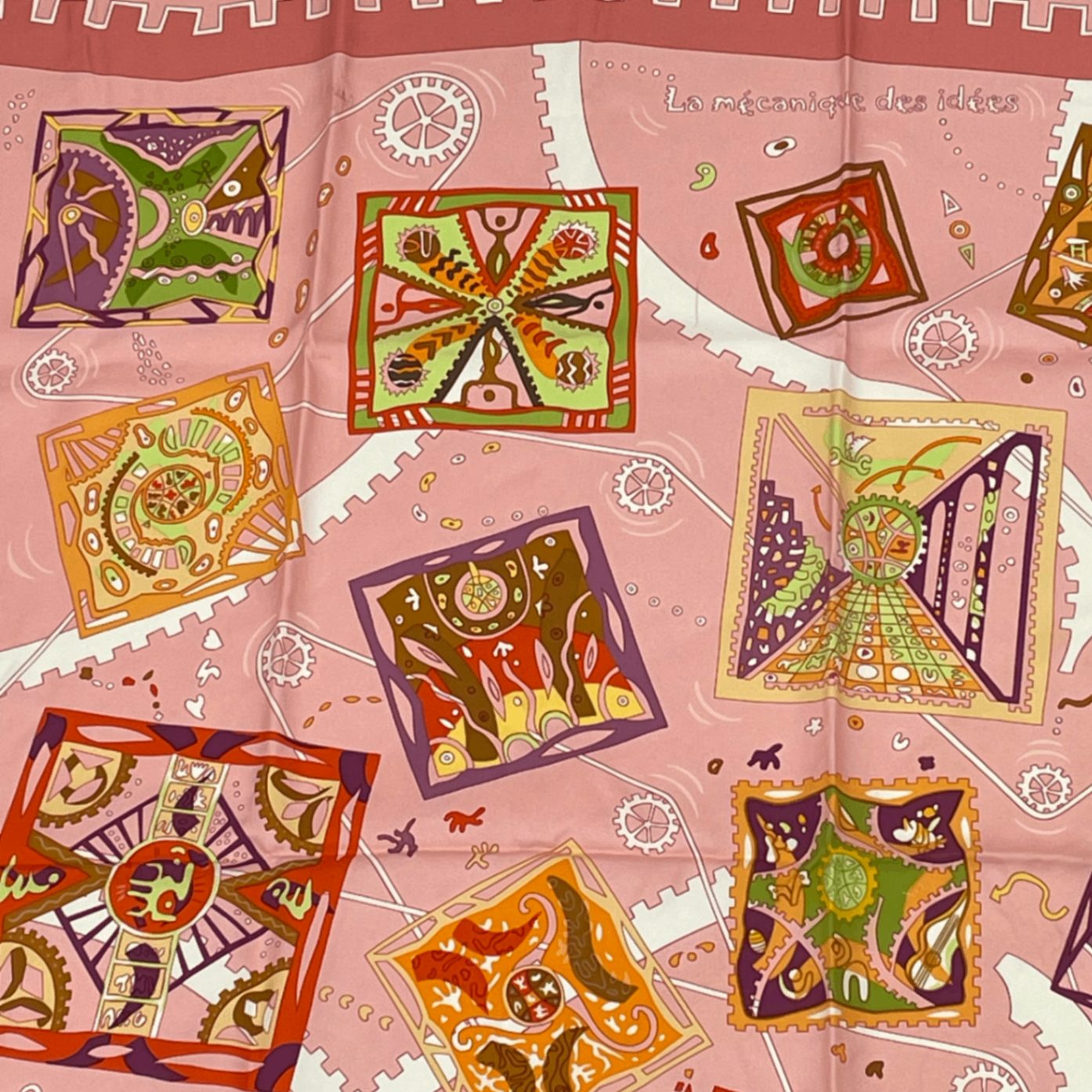 Hermes Scarf Carre 90 la Mecanique Des Idees Structure of Ideas Pink — view 5