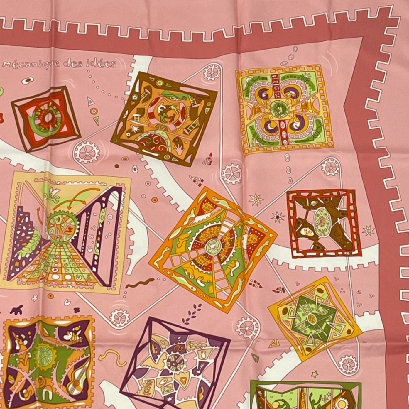 Hermes Scarf Carre 90 la Mecanique Des Idees Structure of Ideas Pink — view 2