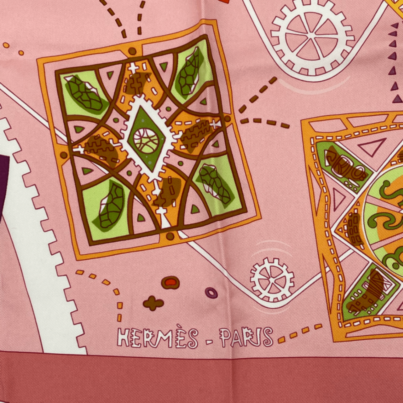 Hermes Scarf Carre 90 la Mecanique Des Idees Structure of Ideas Pink — view 6