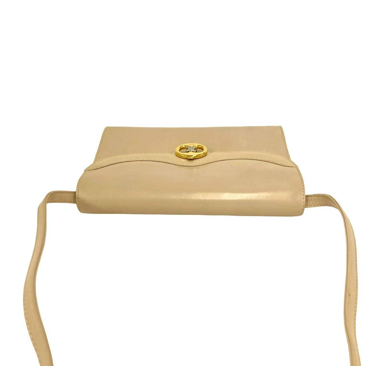 Celine Vintage Triomphe Logo Calf Leather Shoulder Bag Pochette Crossbody Beige — view 4