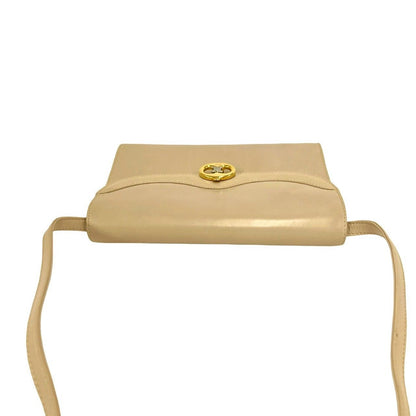 Celine Vintage Triomphe Logo Calf Leather Shoulder Bag Pochette Crossbody Beige — view 4