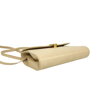 Celine Vintage Triomphe Logo Calf Leather Shoulder Bag Pochette Crossbody Beige — view 7