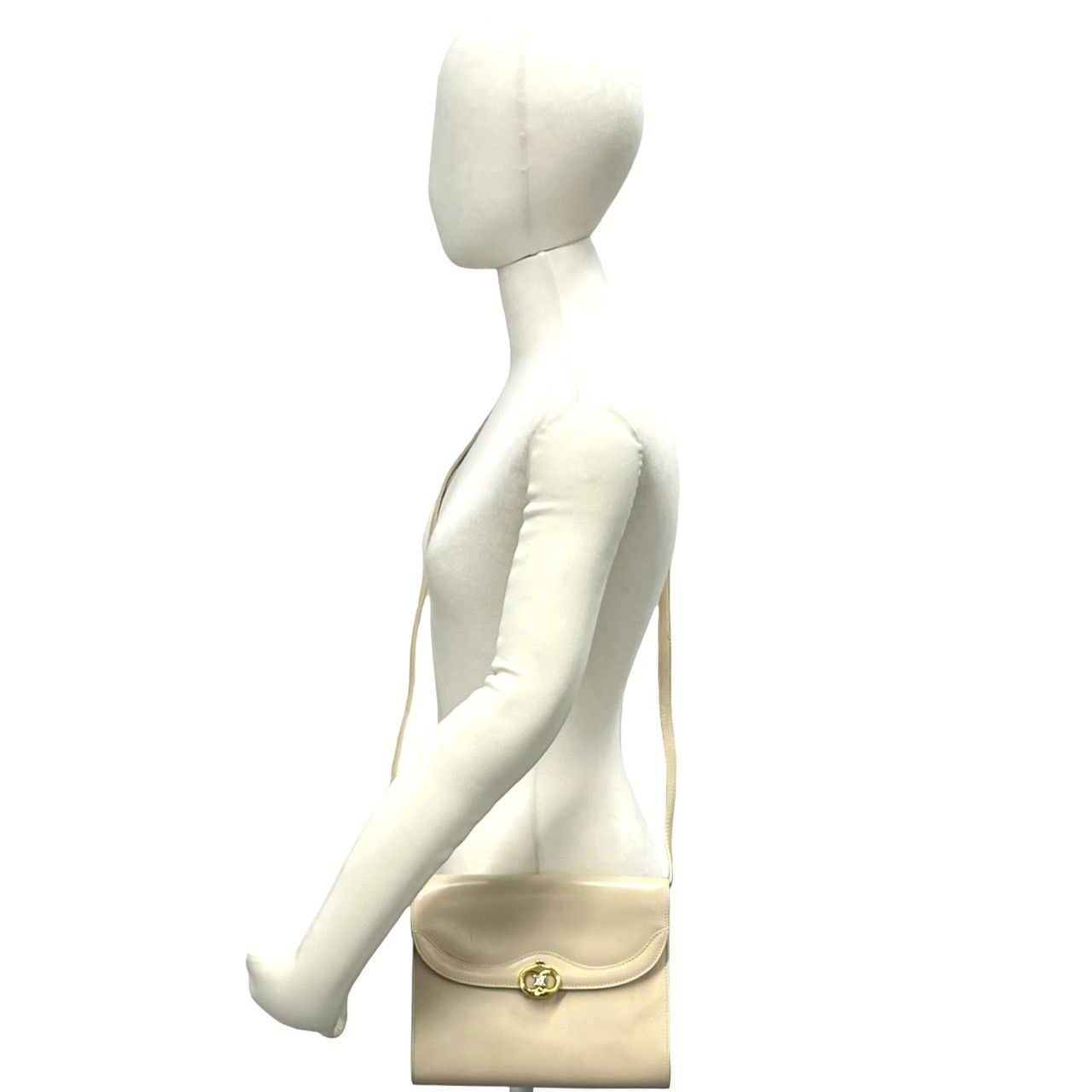 Celine Vintage Triomphe Logo Calf Leather Shoulder Bag Pochette Crossbody Beige — view 2