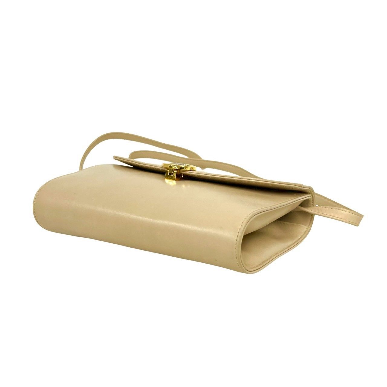 Celine Vintage Triomphe Logo Calf Leather Shoulder Bag Pochette Crossbody Beige — view 8