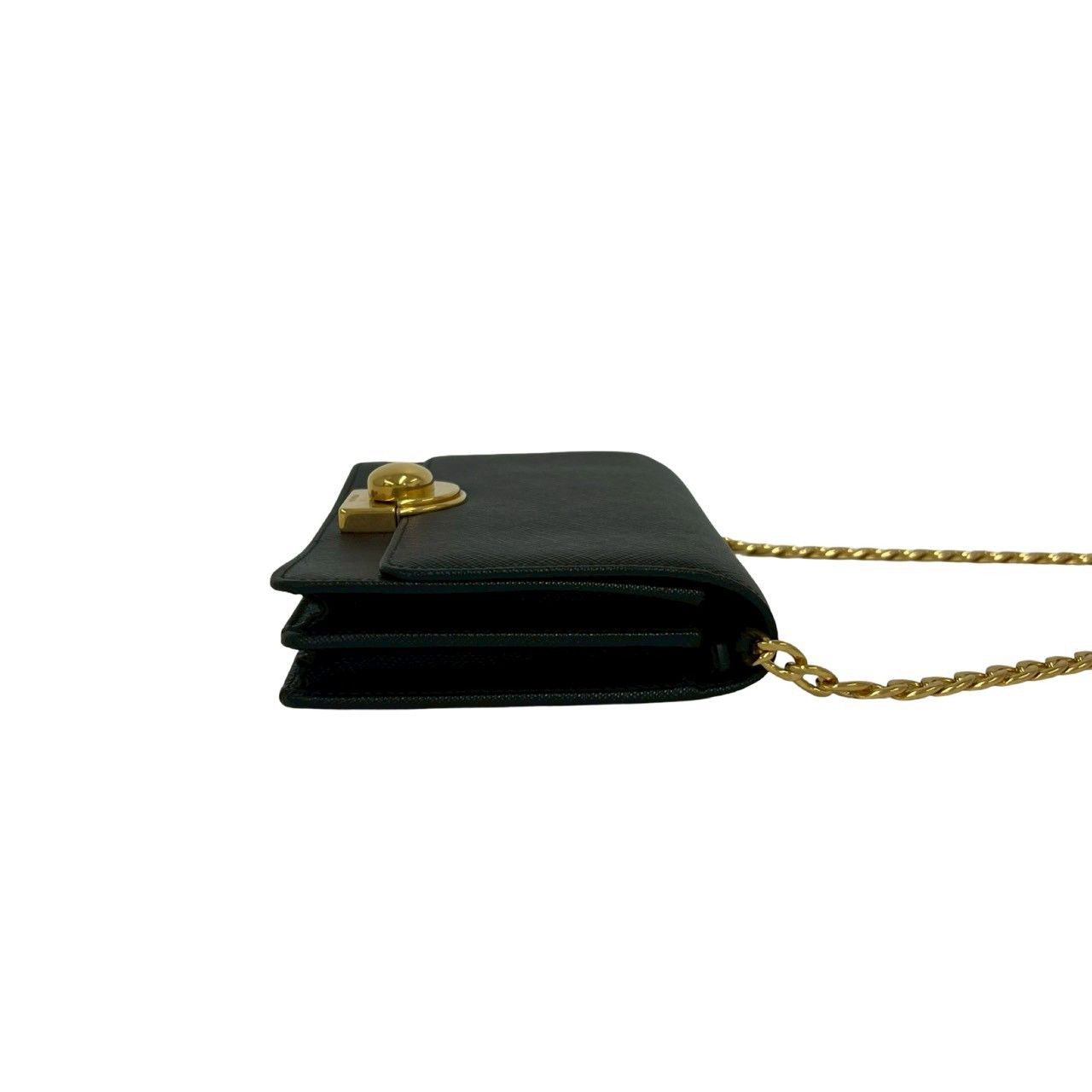 Prada Logo Saffiano Leather Chain Mini Shoulder Bag Pochette Black — view 6