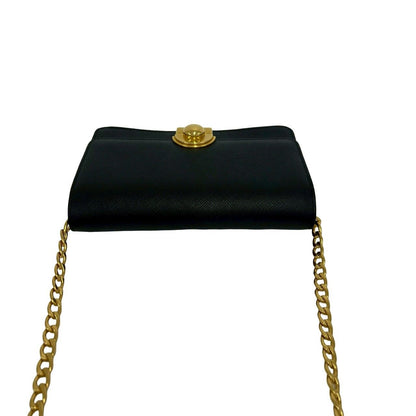Prada Logo Saffiano Leather Chain Mini Shoulder Bag Pochette Black — view 4