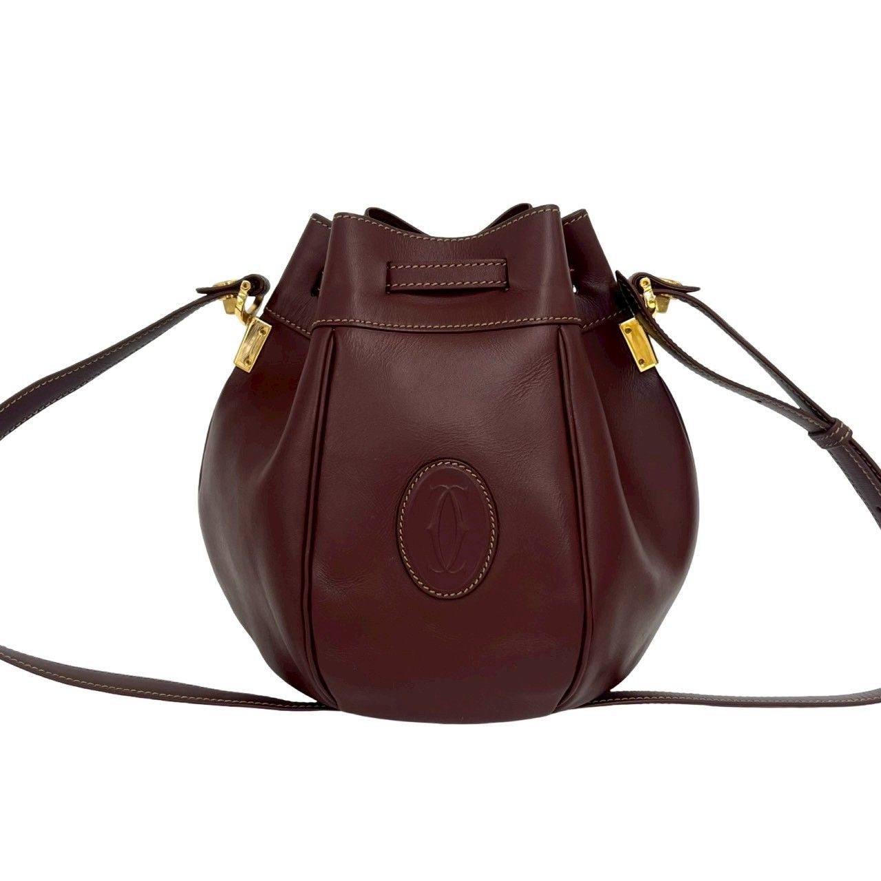 Cartier Vintage Must Line Leather Drawstring Shoulder Bag Pochette Bordeaux — view 3