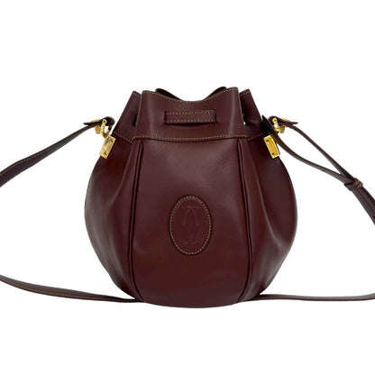 Cartier Vintage Must Line Leather Drawstring Shoulder Bag Pochette Bordeaux — view 3